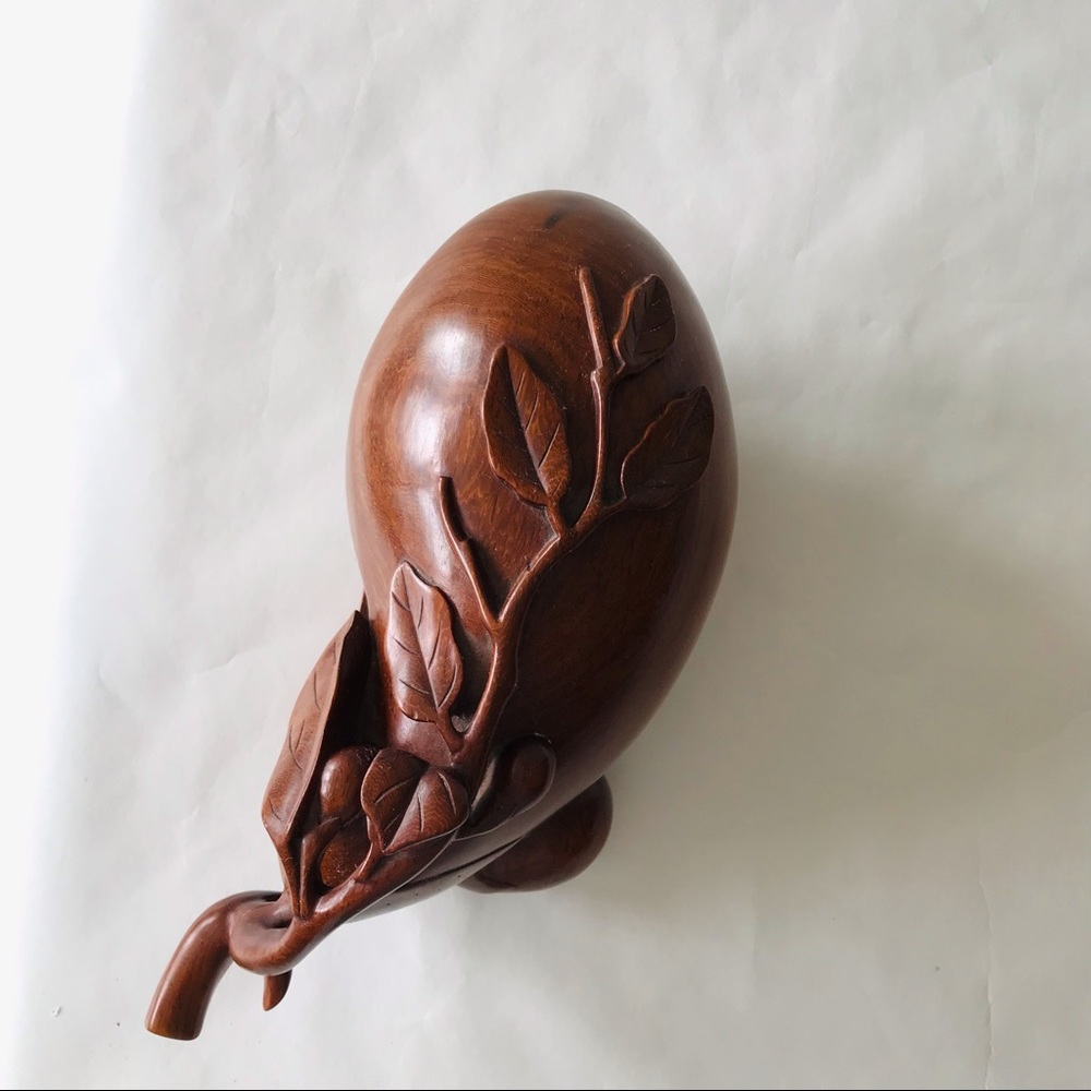 VINTAGE | Carved Wooden Eggplant Organic Trinket Vessel Box Intricately Carved